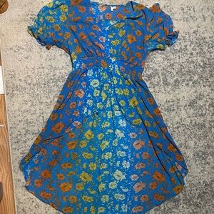 Cato Blue and Brown Floral Midi Dress